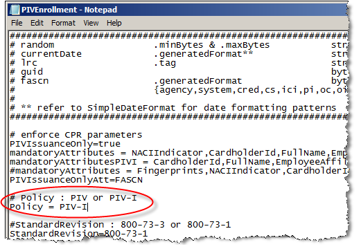 PIV Policy Attribute in PIVEnrollment.properties